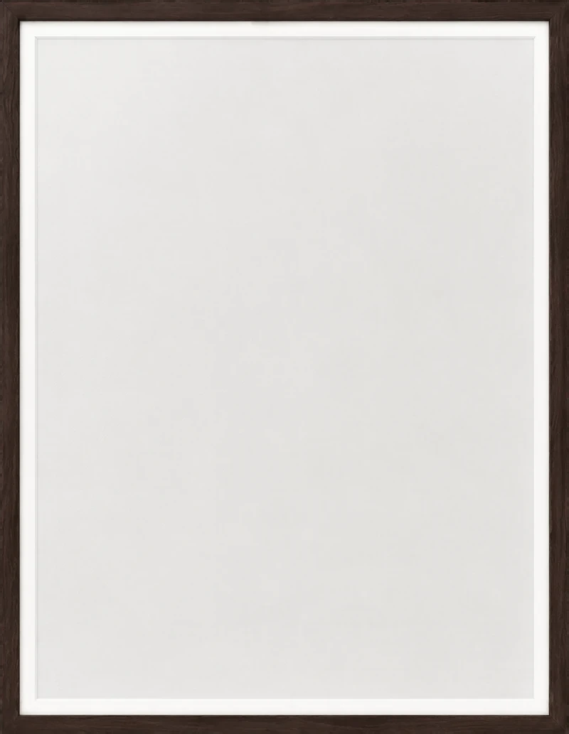A Ginko frame in dark walnut, hung on a plain wall.